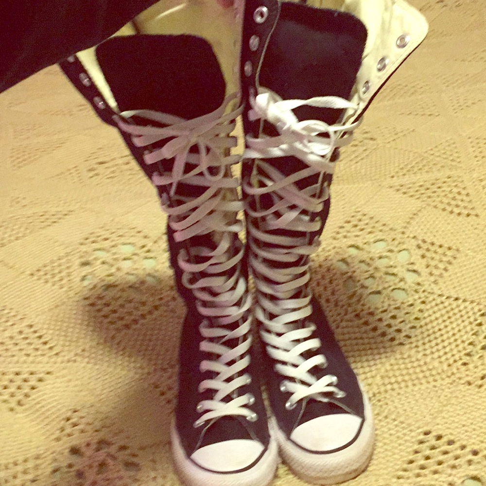 Knee high converse all stars with zip up back